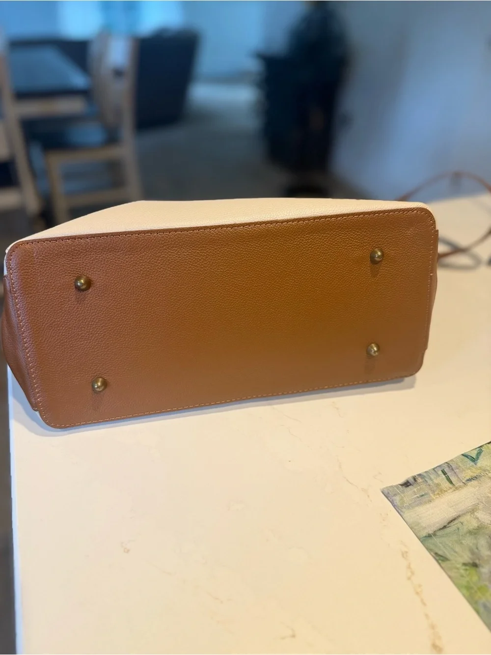 Viola Castellani Cream and Tan Leather Satchel